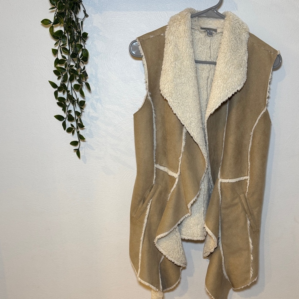 Linea Domani faux suede and fur waterfall Vest